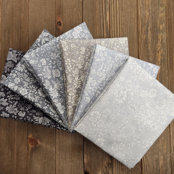 Emily Belle - Fat Quarter Bundle (6 Gray Colorway Fabrics) Liberty Fabrics for Riley Blake Designs