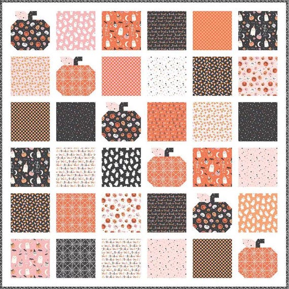 Pumpkin Patch Quilt PAPER Pattern - Table Topper and Throw sizes - by Lindsey Weight