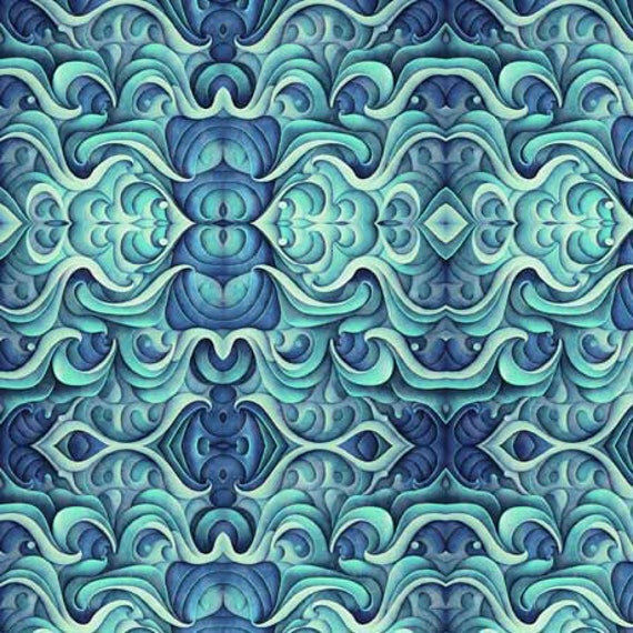 Endless Blues - 1/2 Yard Increments, Cut Continuously (30046-Q Geo Medallion Aqua) by Morris Creative Group for QT Fabrics