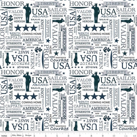Coming Home-1/2 Yards Increments, Cut Continuously (C14433 Navy Text White) by Vicki Gifford for Riley Blake Designs