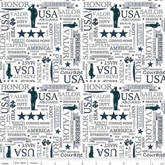 Coming Home-1/2 Yards Increments, Cut Continuously (C14433 Navy Text White) by Vicki Gifford for Riley Blake Designs