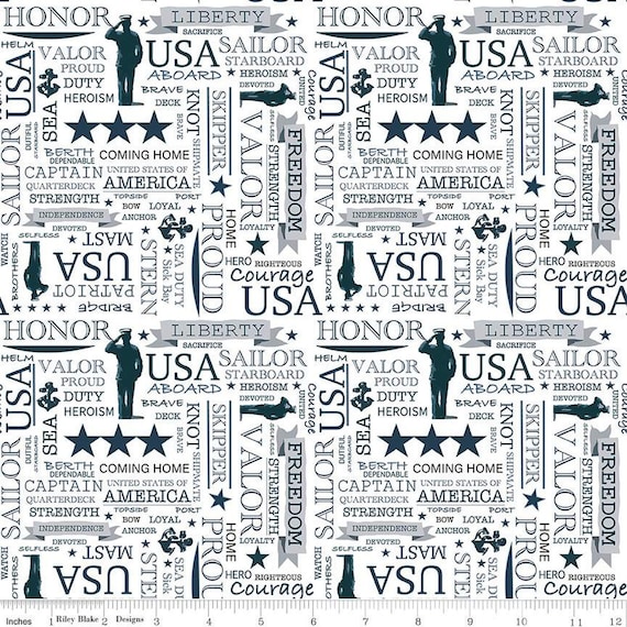 Coming Home-1/2 Yards Increments, Cut Continuously (C14433 Navy Text White) by Vicki Gifford for Riley Blake Designs