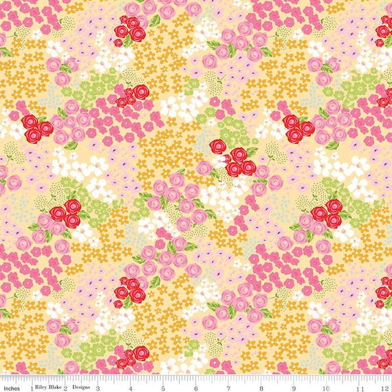 Picnic Florals-1/2 Yard Increments, Cut Continuously (C14611 Flower Garden Yellow) by My Mind's Eye for Riley Blake Designs