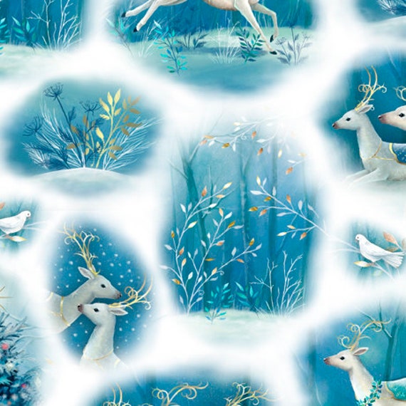Winter Wishes - End of Bolt 13.5" (28855 Z - Reindeer Vignettes) by Sarah Summer for QT Fabrics