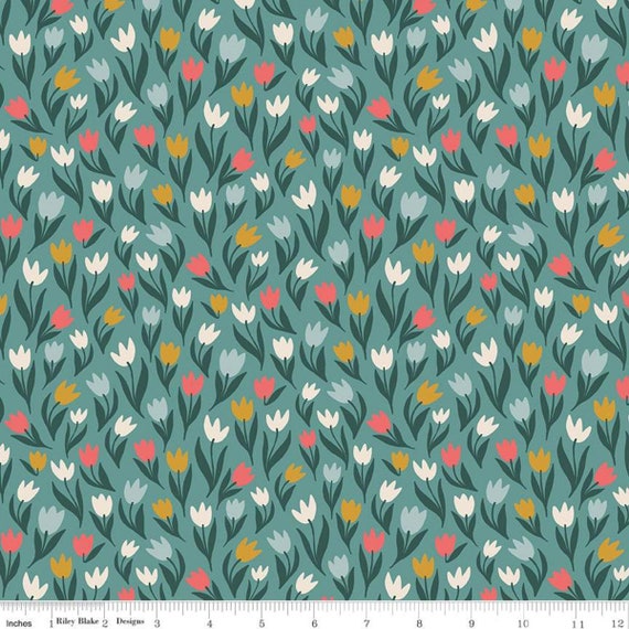 Fairy Dust - 1/2 Yard Increments, Cut Continuously (C12443 Light Teal Tulips) - by Ashley Collett Designs for RBD