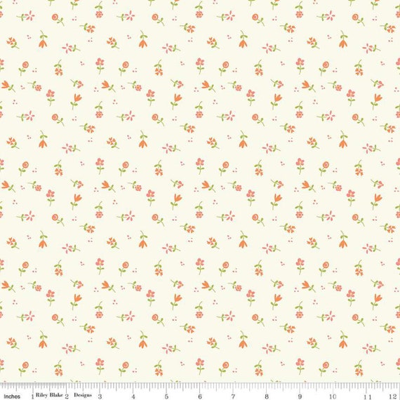 Spring's in Town-1/2 Yard Increments, Cut Continuously (C14214 Flower Toss Cream) by Sandy Gervais for Riley Blake Designs