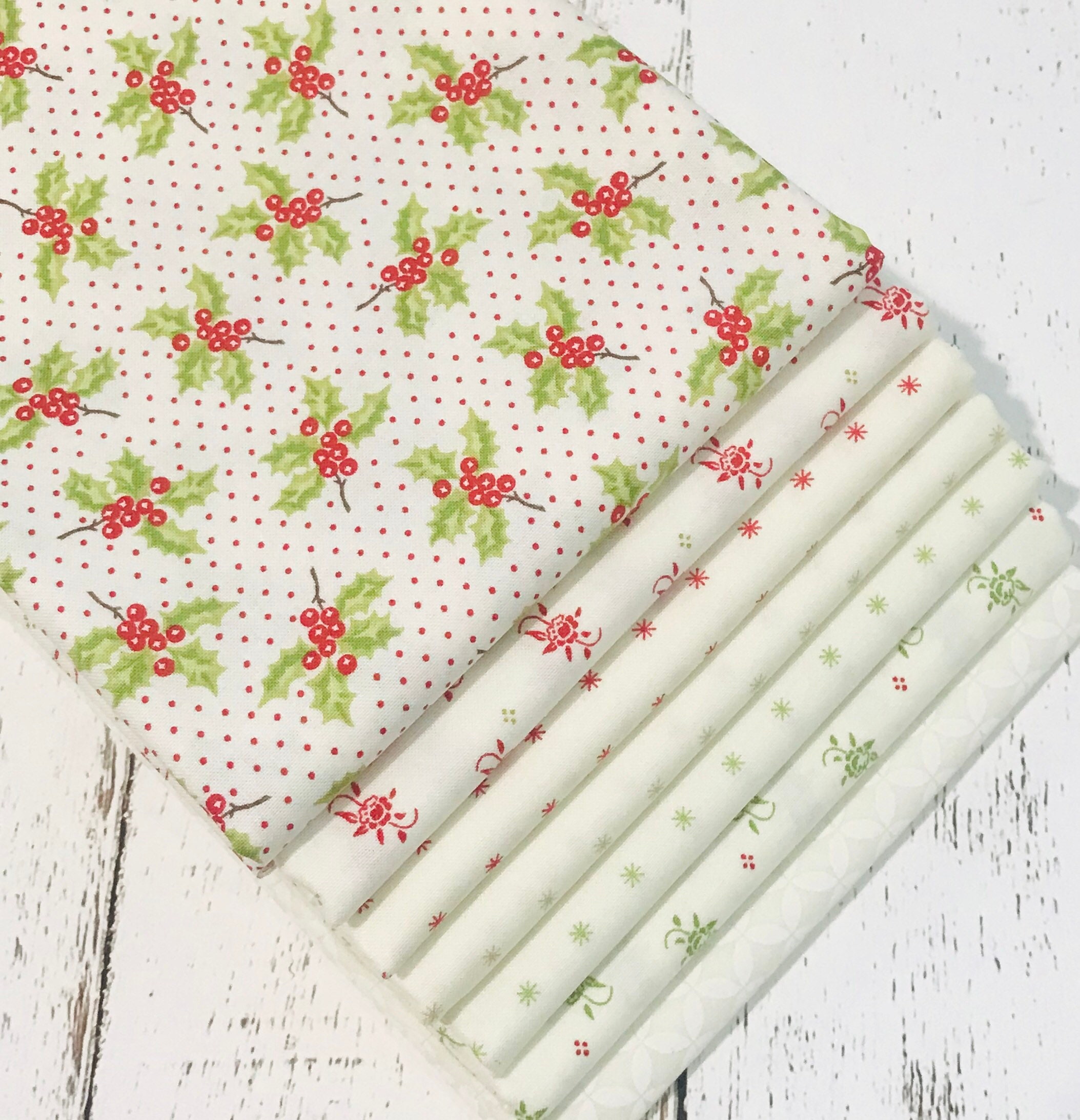 Christmas Figs ll 1/2 Yard Bundle (7 Cream Fabrics) by Fig Tree & Co
