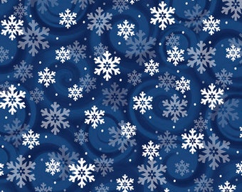 Jolly OL&#39; Santa - 1/2 Yard Increments, Cut Continuously (28815-N Snowflake Navy) by Tim Bowers for QT Fabrics