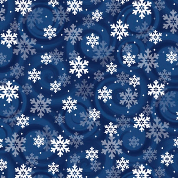 Jolly OL' Santa - 1/2 Yard Increments, Cut Continuously (28815-N Snowflake Navy) by Tim Bowers for QT Fabrics