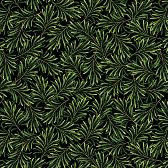 Boughs of Beauty-108" Wideback-1/2 Yard Increments, Cut Continuously (9661W-42 Black/Green) by Kanvas Studio for Benartex