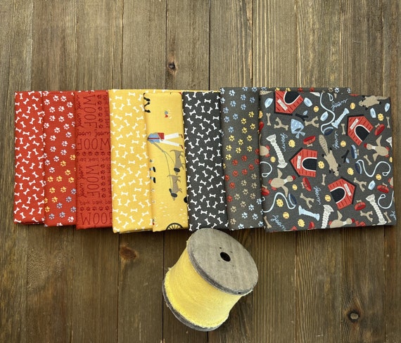 Dog Daze-Half Yard Bundle (8 Red/Buttercup/Dirt Fabrics) by Stacy Iest Hsu for Moda