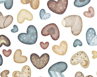 Bear Hugs - 1/2 Yard (30064-Z Heart Toss White) by Morris Creative Group for QT Fabrics