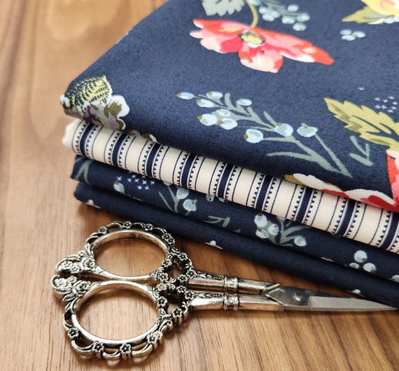 Bellissimo Gardens-Half Yard Bundle (4 Navy Fabrics) by My Minds Eye for Riley Blake Designs