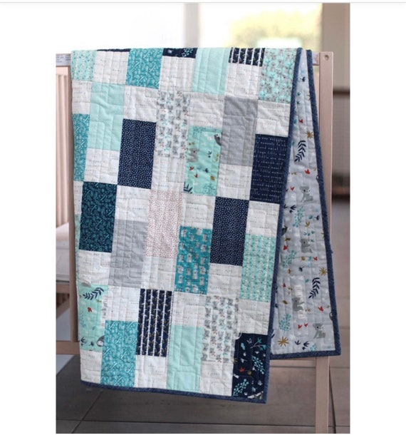 Bricks Baby Quilt Kit with Tutorial Link by Amy Smart of Diary of a Quilter using Elmer and Eloise Fabric by RBD 42"x54"