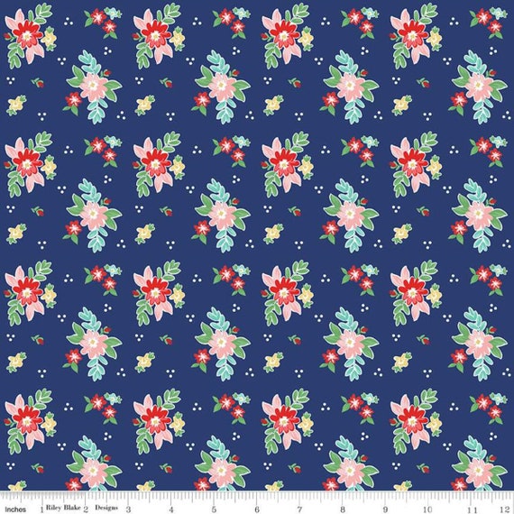 Quilt Fair - 1/2 Yard Increments, Cut Continuously (C11351 - Navy Floral) by Tasha Noel for Riley Blake Designs