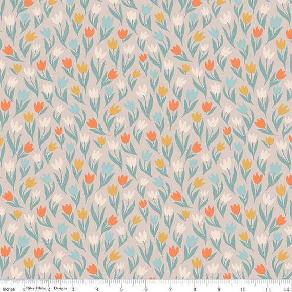 Fairy Dust - 1/2 Yard Cuts, Not Cut Continuously (C12443 Gray Tulips) - by Ashley Collett Designs for RBD