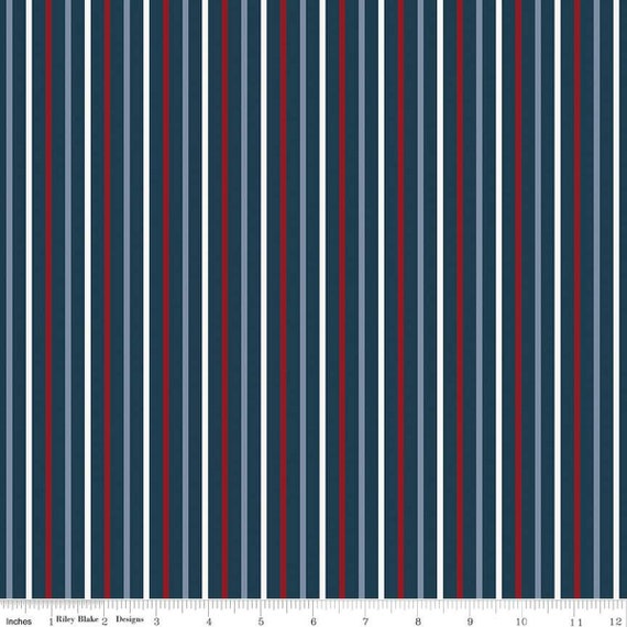 Red, White and True -1/2 Yard Increments, Cut Continuously (C13188 Stripes Navy) by Dani Mogstad for Riley Blake Designs