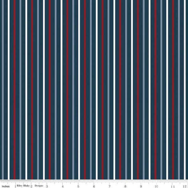 Red, White and True -1/2 Yard Increments, Cut Continuously (C13188 Stripes Navy) by Dani Mogstad for Riley Blake Designs