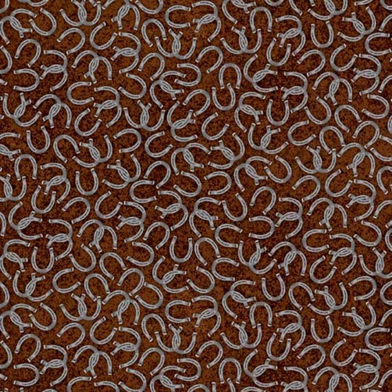 Horse Country -1/2 Yard Increments, Cut Continuously (30197-A Horseshoes Brown) by Michelle Grant for QT Fabrics