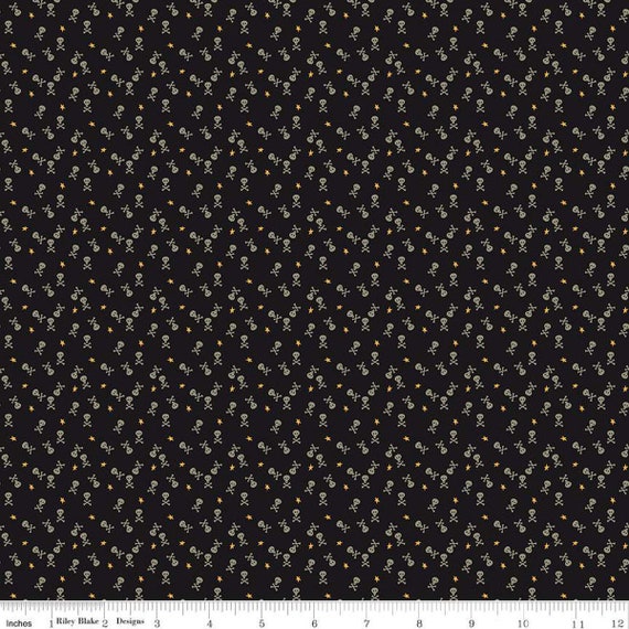 Beggar's Night - 1/2 Yard Increments, Cut Continuously (C14508 Skulls Black) by Sandy Gervais for Riley Blake Designs