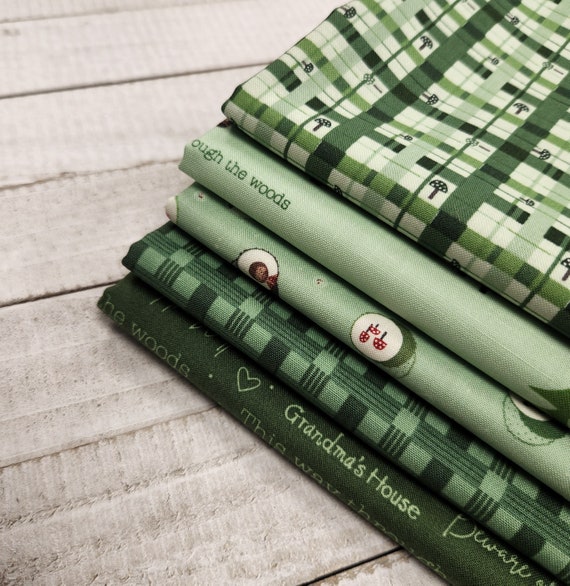 To Grandmother's House - Half Yard Bundle (5 Green/Grass Fabrics) by Jennifer Long for Riley Blake Designs