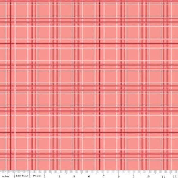 My Valentine- 1/2 Yard Increments, Cut Continuously (C14155 Plaid Coral) by Echo Park Paper Co for Riley Blake Designs