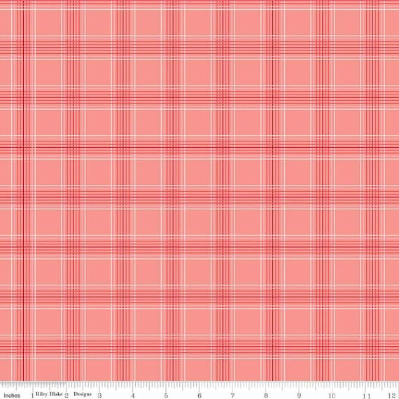 My Valentine- 1/2 Yard Increments, Cut Continuously (C14155 Plaid Coral) by Echo Park Paper Co for Riley Blake Designs