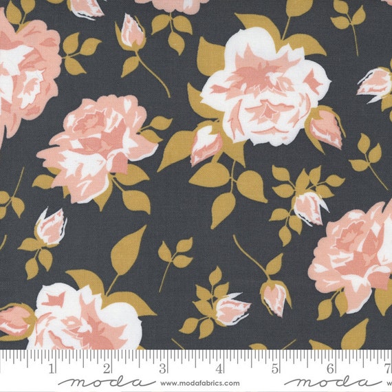 Midnight in the Garden- 1/2 Yard Increments, Cut Continuously (43120-13 Vintage Roses Charcoal) by Sweetfire Road for Moda