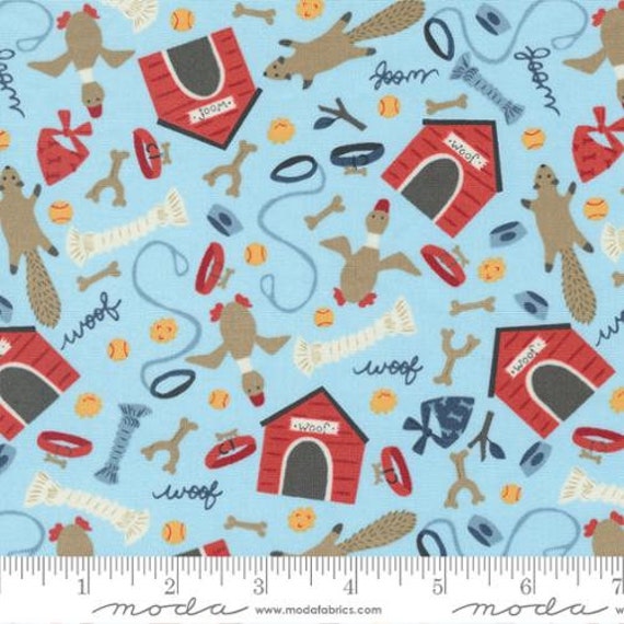 Dog Daze-1/2 Yard Increments, Cut Continuously (20841-15 Let's Play Sky) by Stacy Iest Hsu for Moda