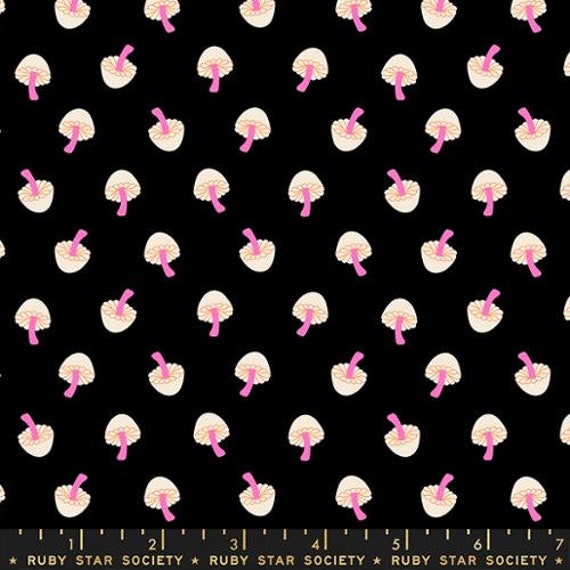 Tiny Frights - 1/2 Yard Increments, Cut Continuously (RS5118-15 Tiny Mushrooms Black) by Ruby Star Society