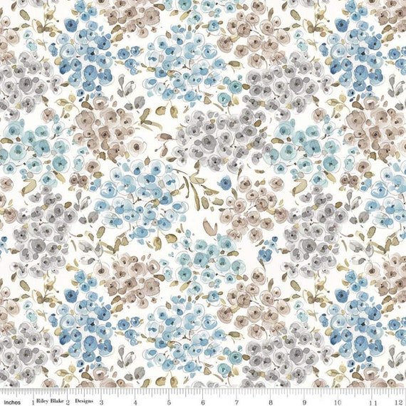 Blue Escape Coastal - 1/2 Yard Increments, Cut Continuously (C14512 Floral Off White) by Lisa Audit for Riley Blake Designs