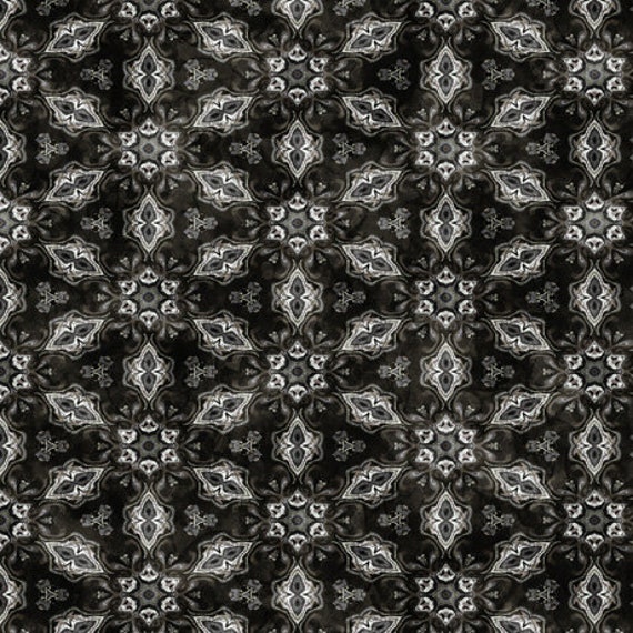 Dragon Fyre - 1/2 Yard Increments, Cut Continuously (29932-J Medallions Black) by Morris Creative Group for QT Fabrics