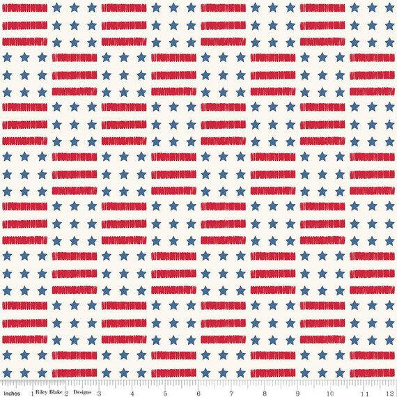 Land of the Brave- 1/2 Yard Increments, Cut Continuously (C13141 Stars and Stripes Cream) by My Mind's Eye for Riley Blake Designs