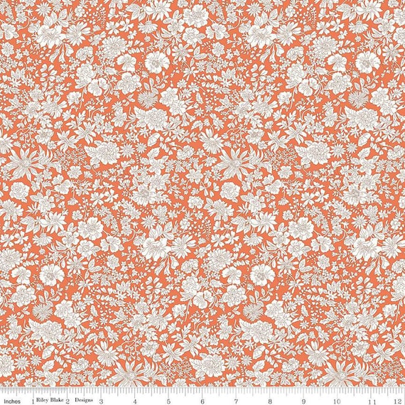 Emily Belle - 1/2 Yard Increments, Cut Continuously (01666432A Tangerine) Liberty Fabrics for Riley Blake Designs