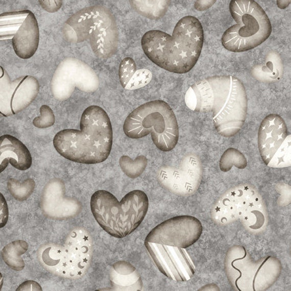 Bear Hugs - 1/2 Yard Increments, Cut Continuously (30064-K Heart Toss Gray) by Morris Creative Group for QT Fabrics