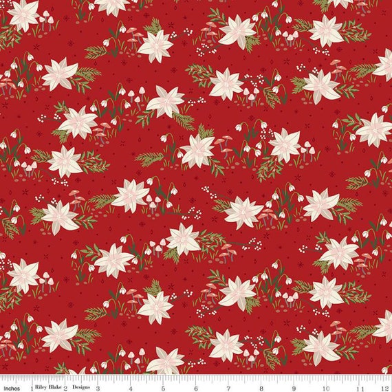 Yuletide Forest- 1/2 Yard Increments, Cut Continuously (C13541 Floral Red) by Katherine Lenius for Riley Blake Designs