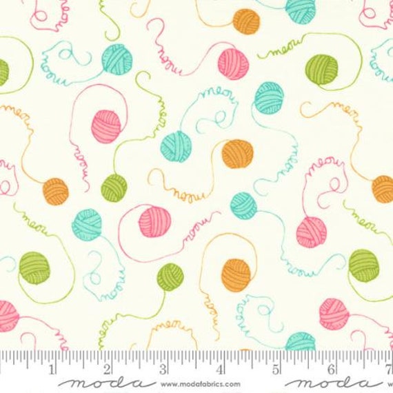 Here Kitty Kitty-1/2 Yard Increments, Cut Continuously (20834-11 Meow Yarn Cream) by Stacy Iest Hsu for Moda