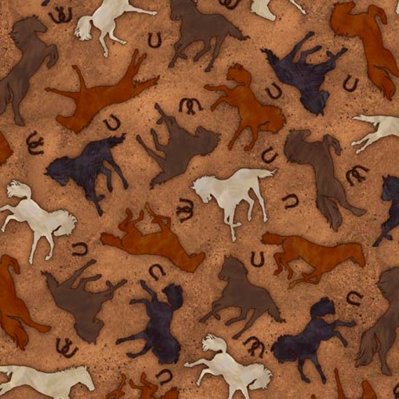 Horse Country -1/2 Yard Increments, Cut Continuously (30196-A Horse Silhouettes Brown) by Michelle Grant for QT Fabrics