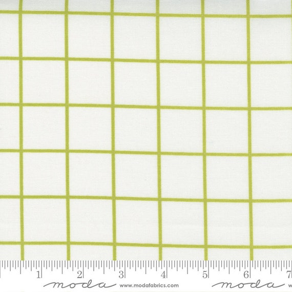 One Fine Day- 1/2 Yard Increments, Cut Continuously (55235-17 Ivory Green Windowpane Check) by Bonnie and Camille for Moda