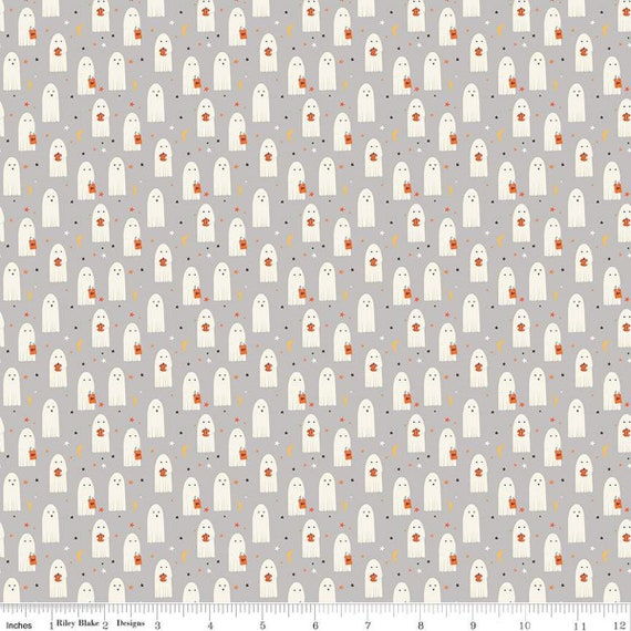 Hey Bootiful-1/2 Yard Increments, Cut Continuously (C13132 Sheet Ghosts Gray) by My Minds Eye for Riley Blake Designs