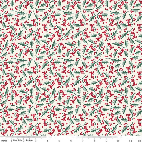 Merry Little Christmas-1/2 Yard Increments, Cut Continuously (C14845 Holly Cream) by My Mind's Eye for Riley Blake Designs