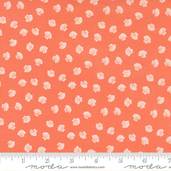 The Sea and Me- 1/2 Yard Increments, Cut Continuously (20798- 21 Lucky Shell - Coral) - by Stacy Iset Hsu for Moda