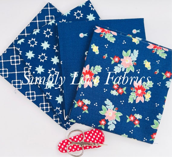 Quilt Fair- Fat Quarter Bundle (4 Navy Fabrics) by Tasha Noel for Riley Blake Designs
