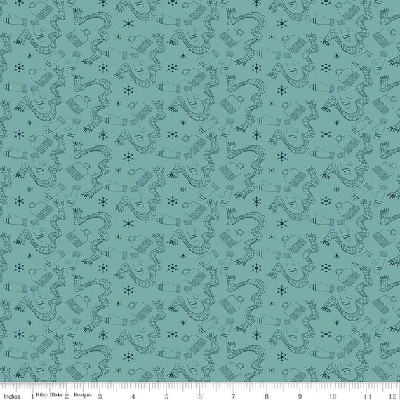 Arrival of Winter- 1/2 Yard Increments, Cut Continuously (C13523 Winter Gear Teal) by Sandy Gervais for Riley Blake Designs