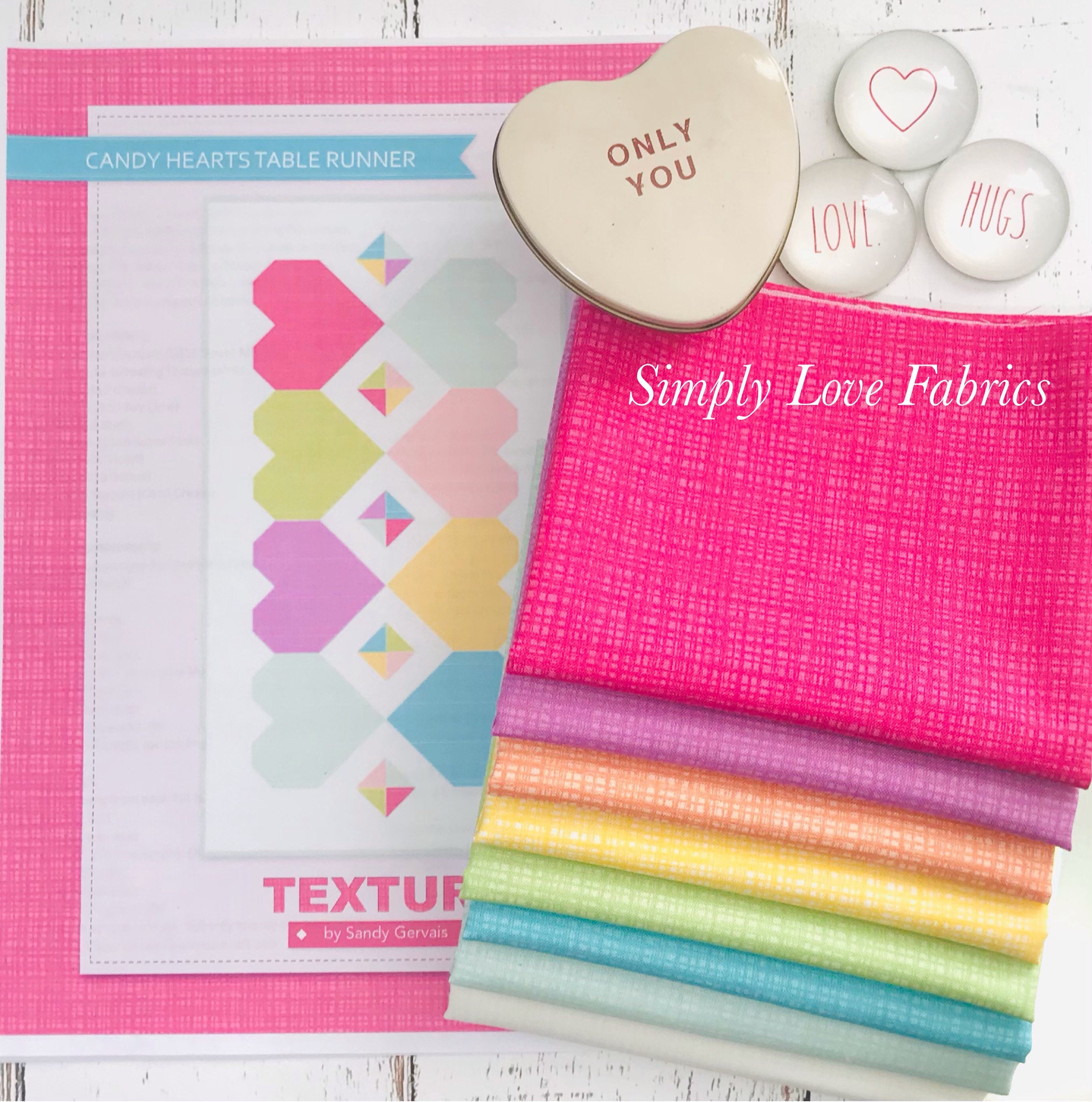 Candy Hearts Table Runner Finished Size 24” x 44” using Texture