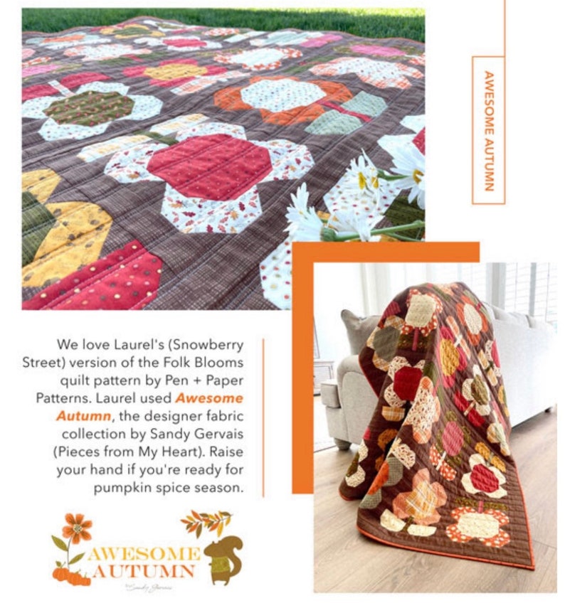 Folk Blooms Quilt Kit With Pattern Finished Size 56.5 X 69 Etsy