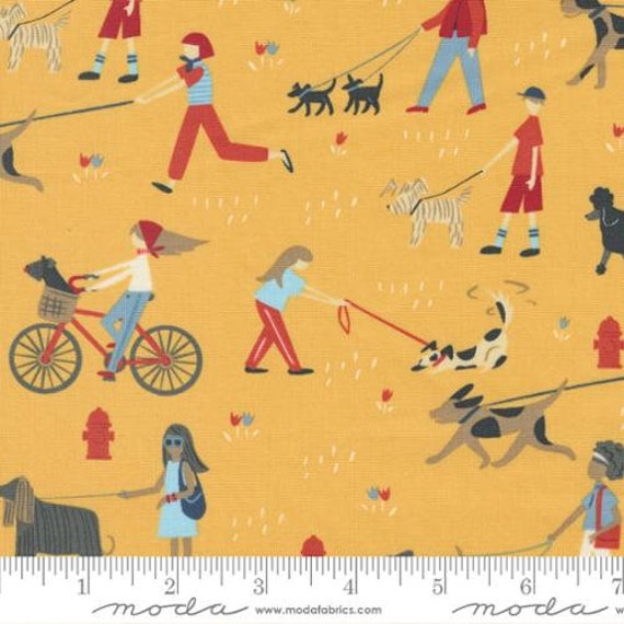 Dog Daze-1/2 Yard Increments, Cut Continuously (20840-12 Daily Walk Buttercup) by Stacy Iest Hsu for Moda
