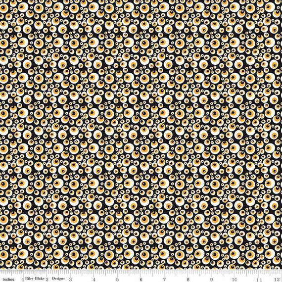 Beggar's Night - 1/2 Yard Increments, Cut Continuously (GC14503 Eyeballs Black Glow in the Dark) by Sandy Gervais for Riley Blake Designs