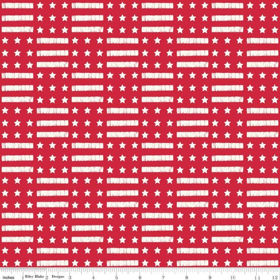 Land of the Brave- 1/2 Yard Increments, Cut Continuously (C13141 Stars and Stripes Red) by My Mind's Eye for Riley Blake Designs