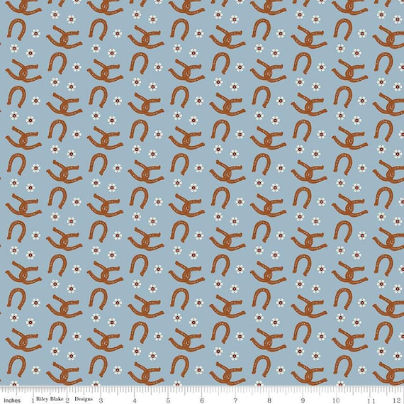 Wild Rose-1/2 Yard Increments, Cut Continuously (C14045 Horseshoes Blue) by Riley Blake Designers